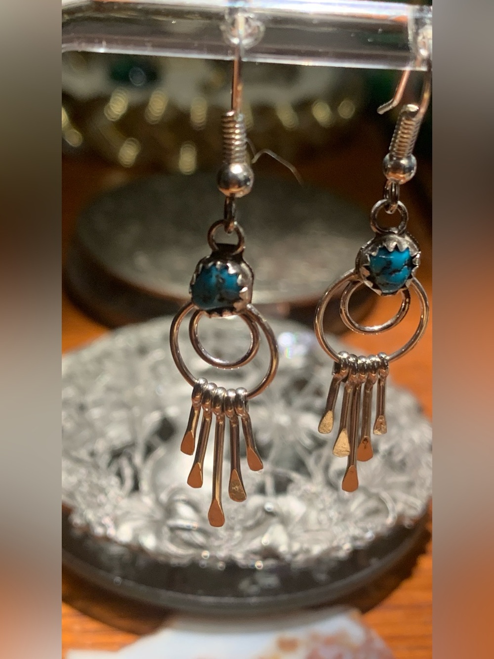 Navajo sterling silver Turquoise waterfall dangle earrings ~ “CY" hallmark